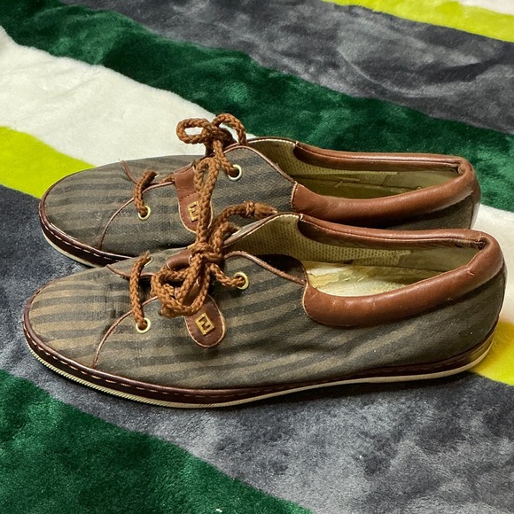 Fendi Brown and Gray Striped Boat Shoes - Picture 2 of 11